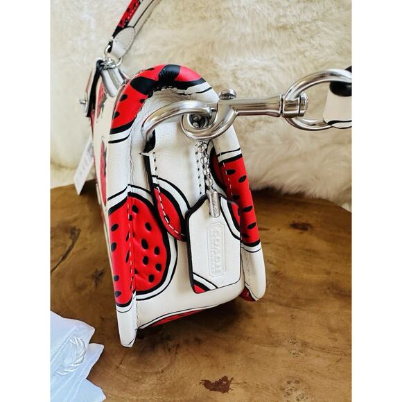 NWT Coach 1941 Strawberry Print Mini Leather Swinger 20 LH/Chalk Shoulder Bag - Picture 3 of 13